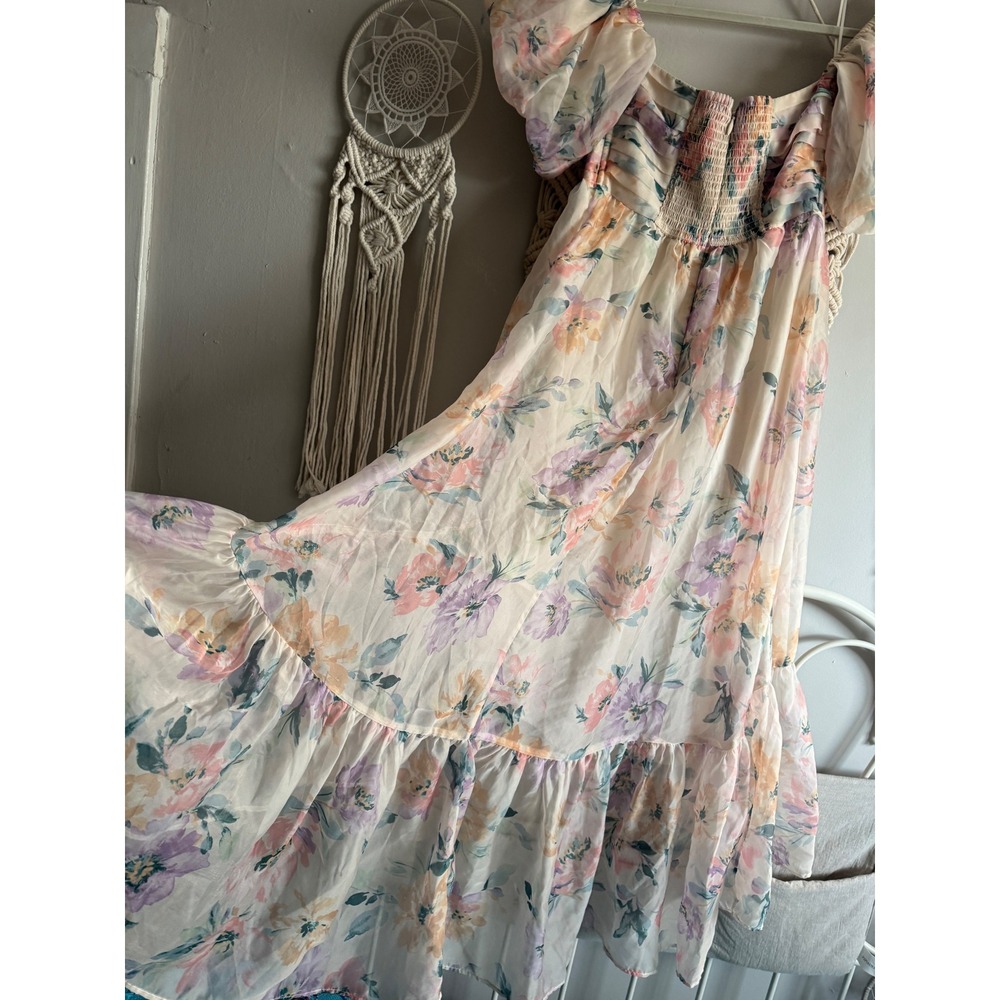 Abercrombie & Fitch Floral Puff Sleeve High-Low Ruffle Dress Emerson Medium - Picture 7 of 13